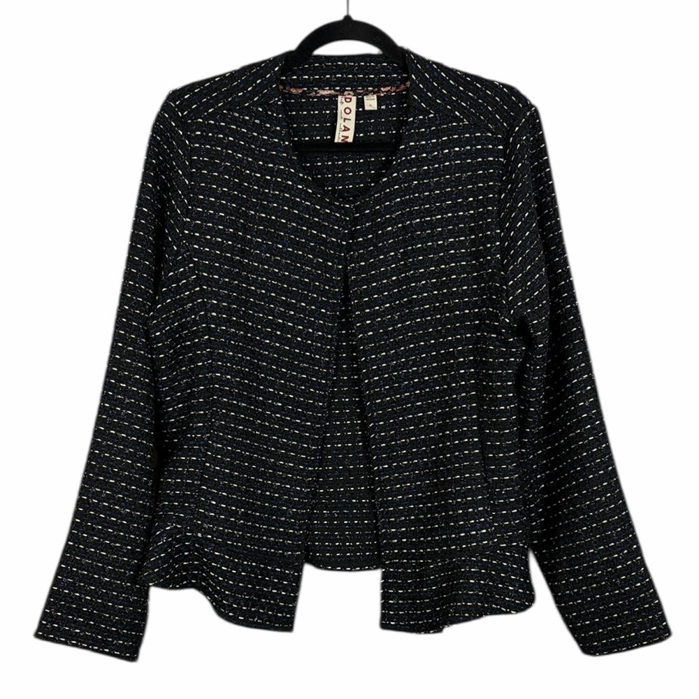 Dolan Left Coast Open Front Tweed Peplum Blazer Jacket XL Black Modern Classic